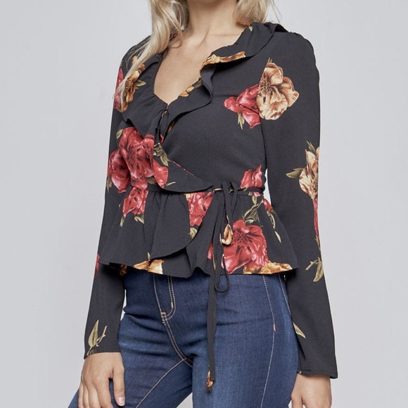 LONG SLEEVE DEEP V-NECK WRAP TOP @LAST TWO - Picture 2 of 3